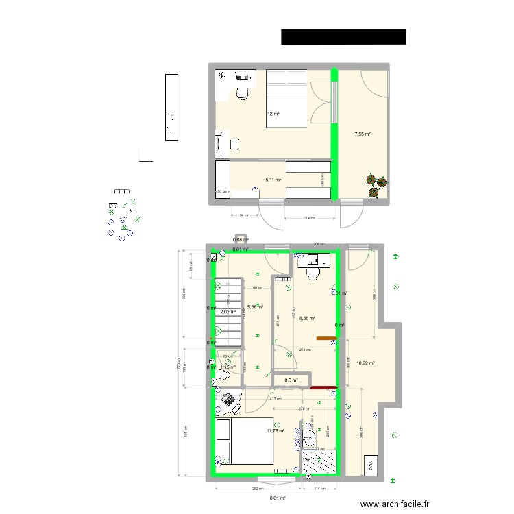 Maison Extension V3. Plan de 20 pièces et 65 m2