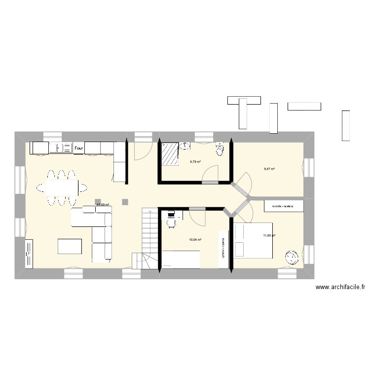 Cornol 1er origine. Plan de 5 pièces et 85 m2