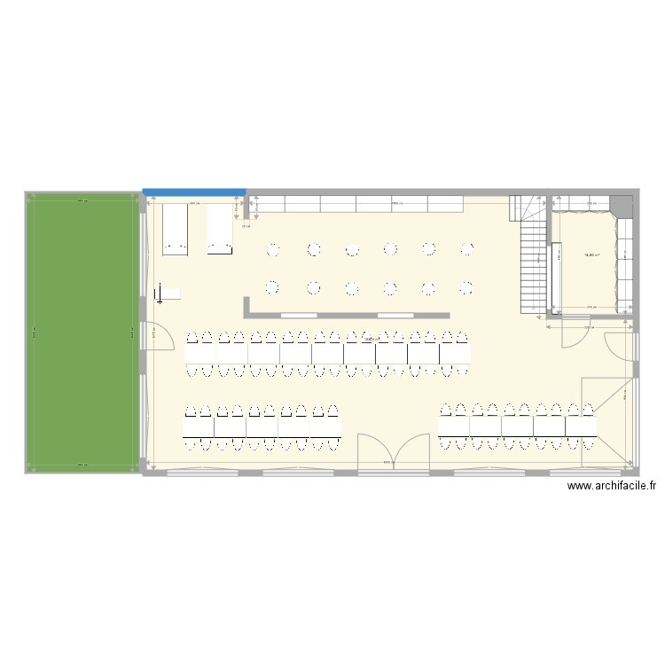 Salle fête. Plan de 3 pièces et 252 m2