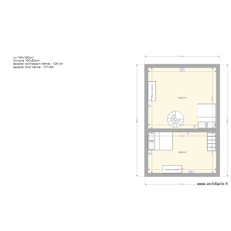 Plan combles appart 3 et 4 avec prises. Plan de 2 pièces et 41 m2