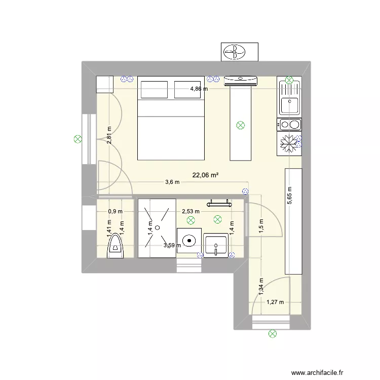 JC Canari. Plan de 1  et 22 m²
