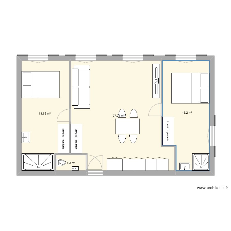 Guisol V2. Plan de 4 pièces et 55 m2