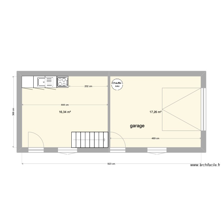 noèmie gîte rez de chaussée. Plan de 2 pièces et 34 m2