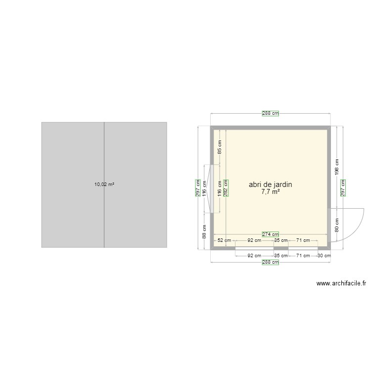 abri. Plan de 1 pièce et 8 m2