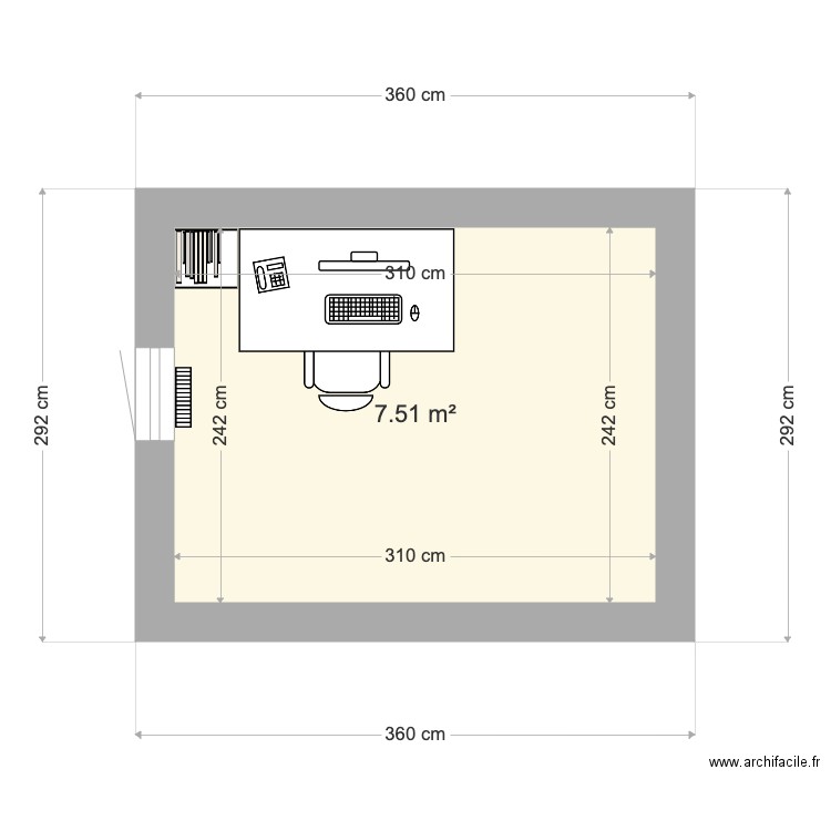 Chambre. Plan de 1 pièce et 8 m2