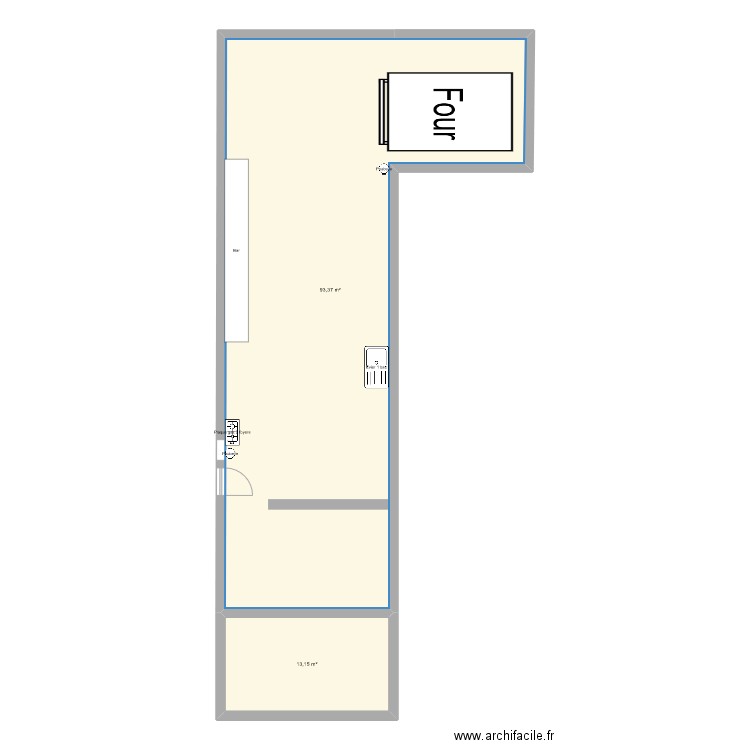 boulangerie 2. Plan de 2 pièces et 107 m2