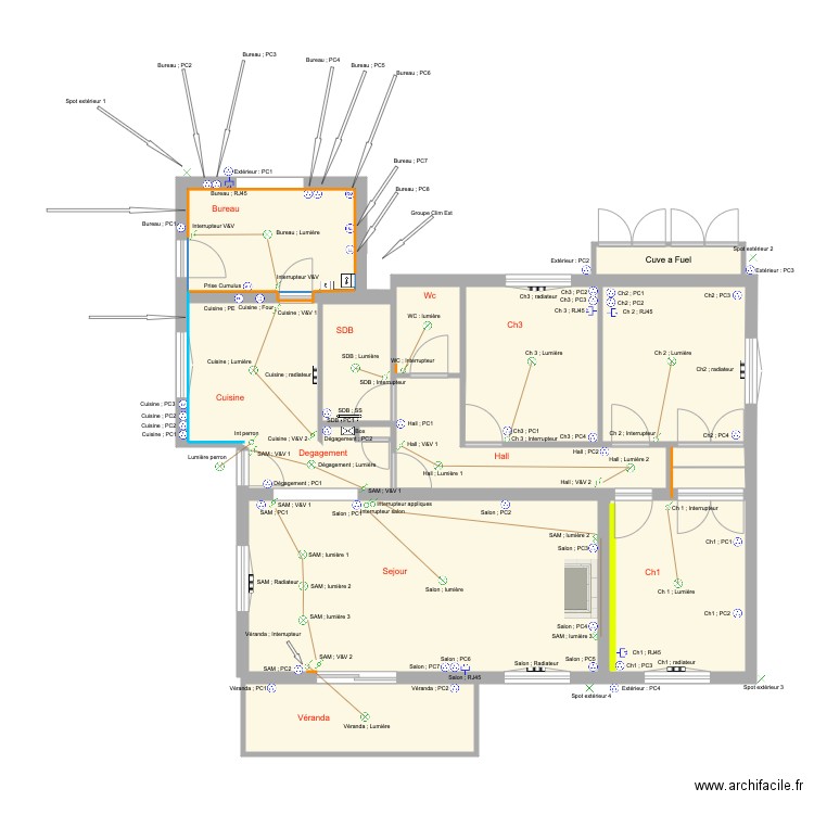 Maison Nans les Pins électricité. Plan de 14 pièces et 99 m2