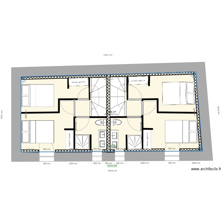 SCI sureau rdc. Plan de 1 pièce et 51 m2