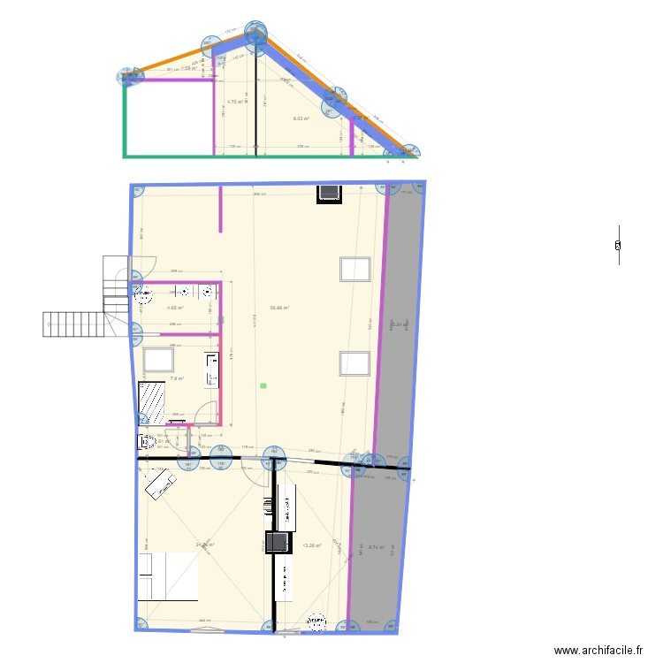 BLONDEAU projet. Plan de 49 pièces et 492 m2