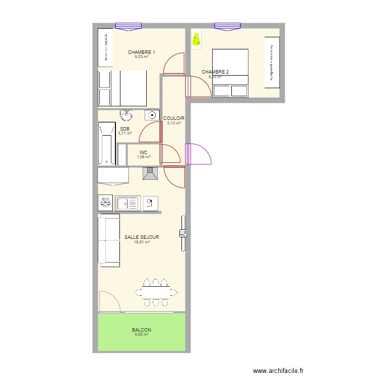 appart superbesse avec meubles 101121. Plan de 8 pièces et 51 m2