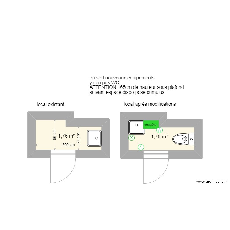 plan projet du timbalier. Plan de 2 pièces et 4 m2