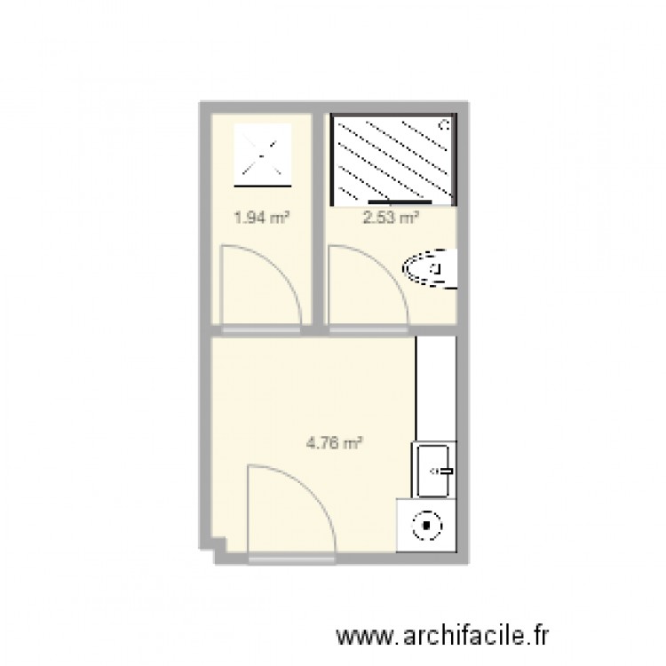 salle de bin bouhabila. Plan de 3 pièces et 9 m2