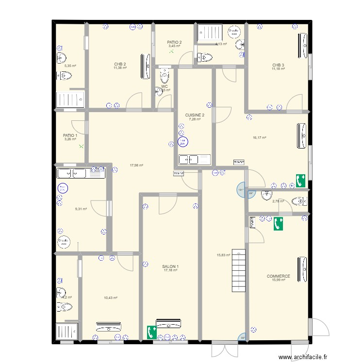 GY RDC ELEC DEC 22. Plan de 17 pièces et 158 m2