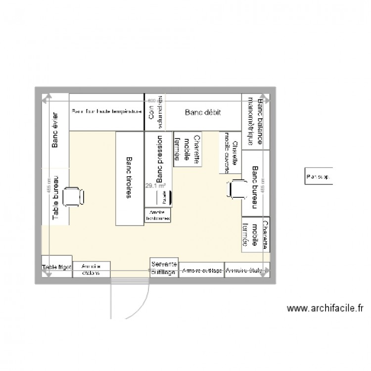 Laboratoire de métrologie. Plan de 1 pièce et 29 m2