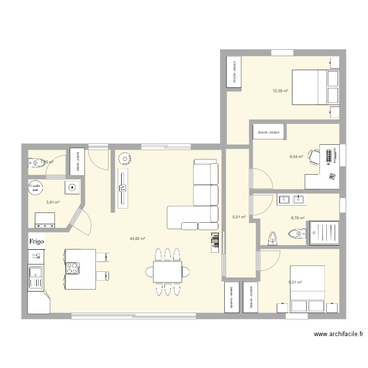 Future maison 4 bidet. Plan de 8 pièces et 93 m2