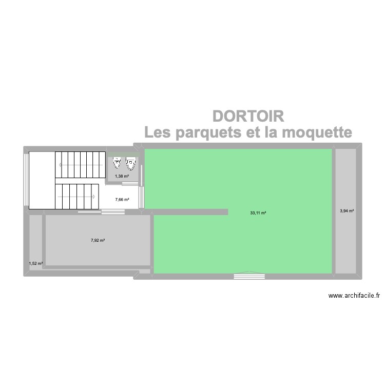 DORTOIR Parquets et moquette. Plan de 6 pièces et 56 m2