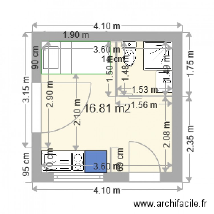 16m2. Plan de 0 pièce et 0 m2