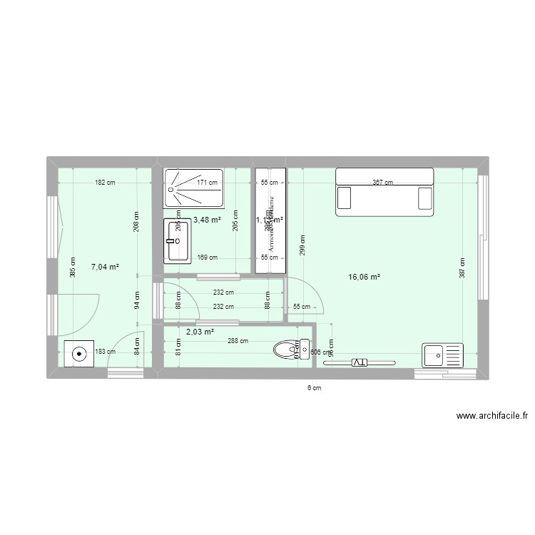 aménagement bis garage. Plan de 5 pièces et 30 m2