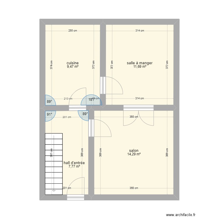 rdc glain. Plan de 4 pièces et 43 m2