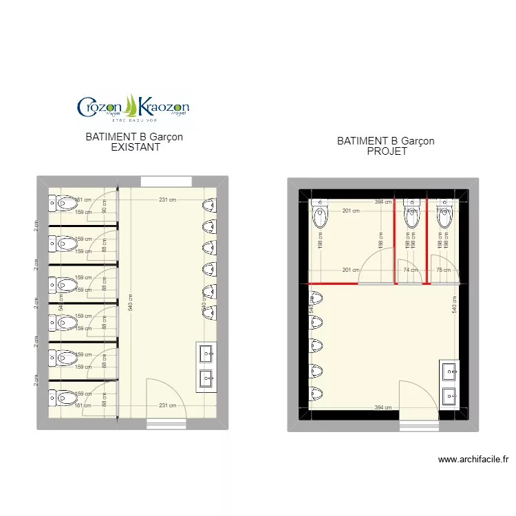 plan b&acirc;timent B existant Gar&ccedil;ons. Plan de 