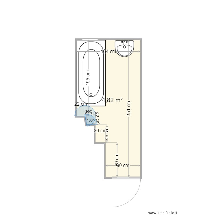 sdb manu. Plan de 1 pièce et 5 m2