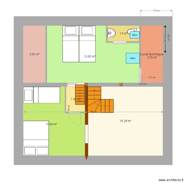 chambre mezzanine V62 du 14 mai 2018 . Plan de 0 pièce et 0 m2