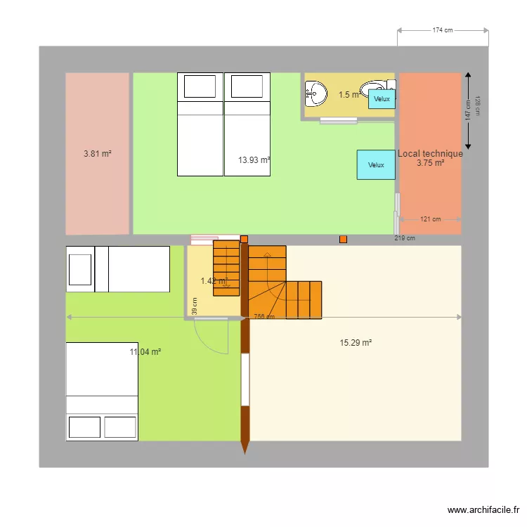 chambre mezzanine V62 du 14 mai 2018 . Plan de 