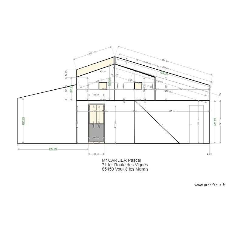 Façade SUD Prévue ter haut. Plan de 4 pièces et 3 m2