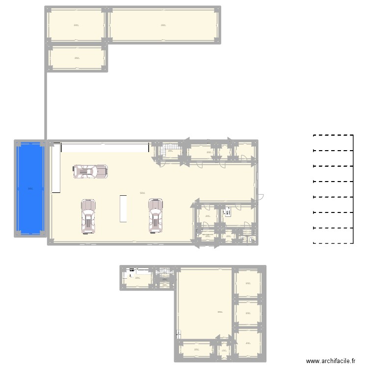 garage. Plan de 21 pièces et 878 m2