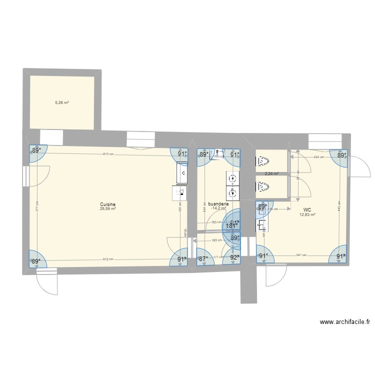 chiotte rdc. Plan de 5 pièces et 56 m2