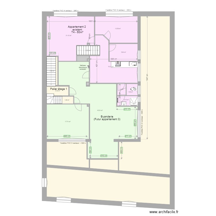 Pasteur Etage 1 actuel. Plan de 0 pièce et 0 m2