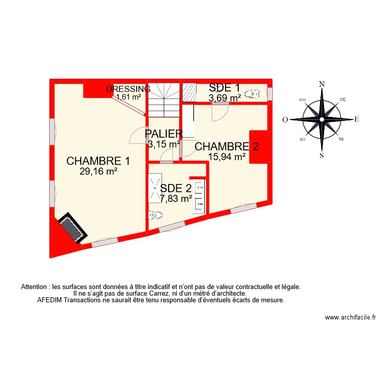 BI 9073 ETAGE 1. Plan de 10 pièces et 66 m2