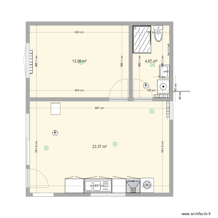 Plan PM 3. Plan de 3 pièces et 41 m2