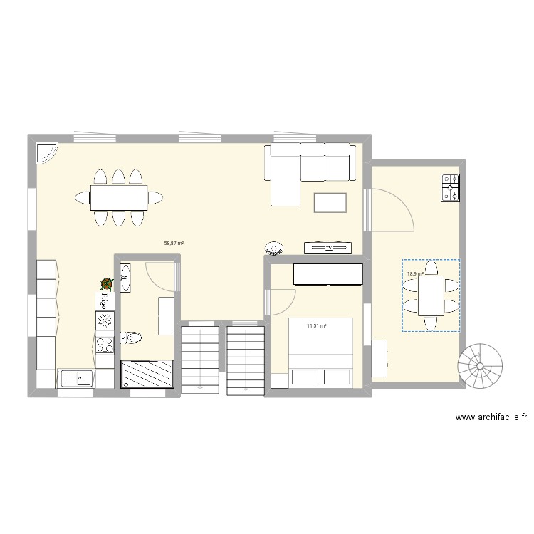 maison 2.0 + terrasse 2. Plan de 3 pièces et 89 m2