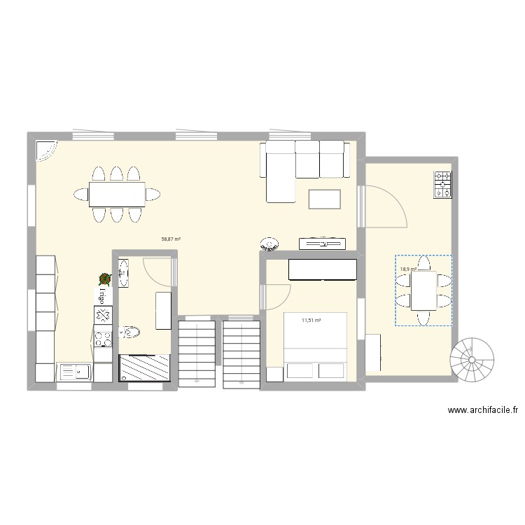 maison 2.0 + terrasse 2. Plan de 3 pièces et 89 m2