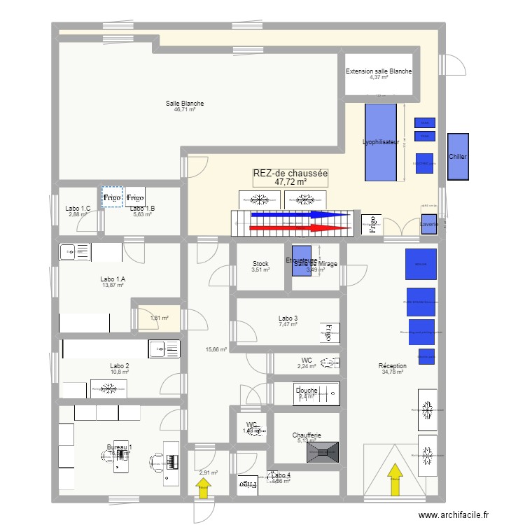 20230810 Reprobiol Ouffet niveau 0 Projet Lyo Filling FLUX 01. Plan de 20 pièces et 234 m2