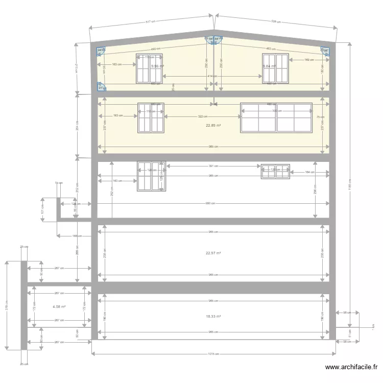 facade sud LL V7. Plan de 
