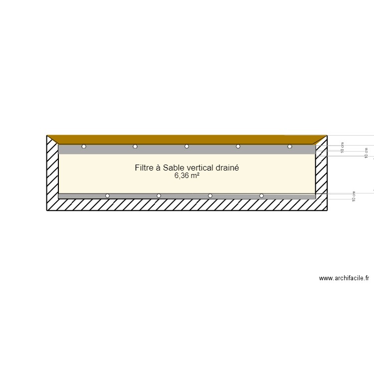Plan de coupe filtre vertical drainé. Plan de 1 pièce et 6 m2