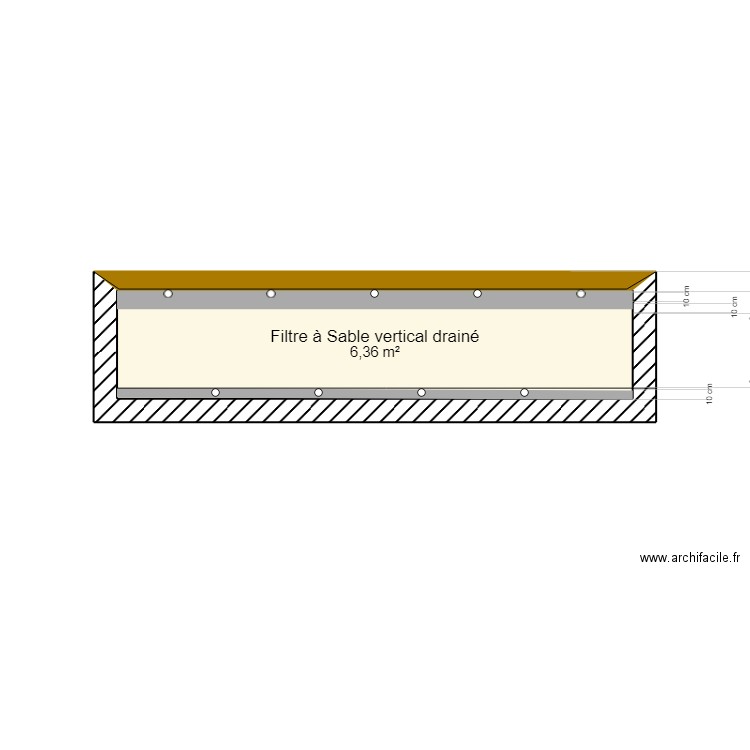 Plan de coupe filtre vertical drainé. Plan de 0 pièce et 0 m2