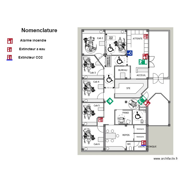 Cabinet dentaire plan d'implantation. Plan de 1 pièce et 1 m2