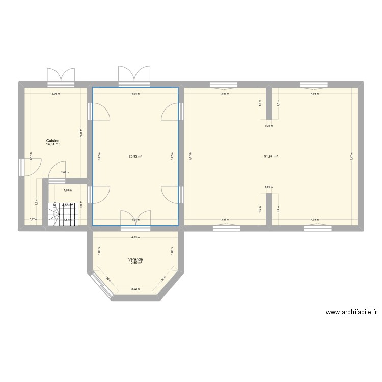 Maison-1 RDC. Plan de 5 pièces et 107 m2