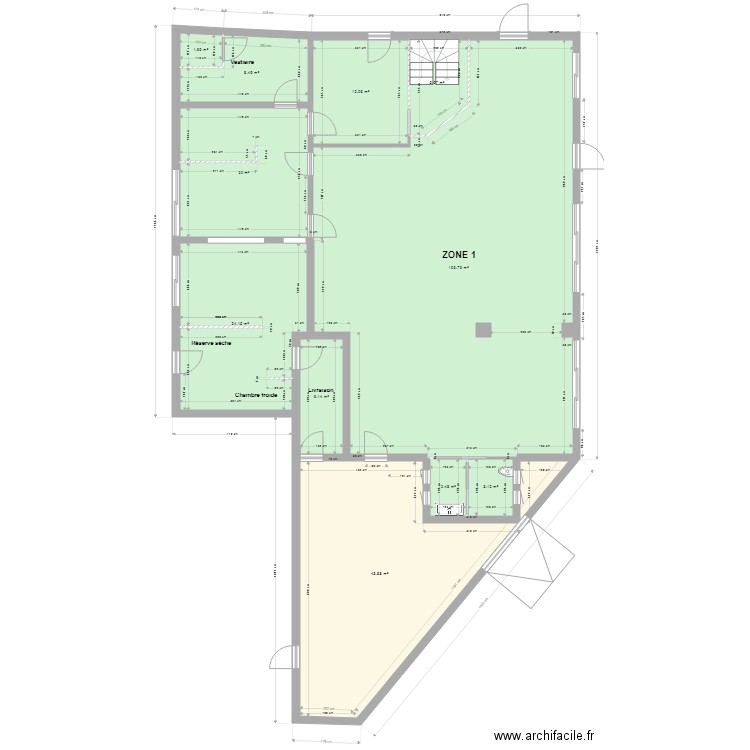 Cuisine salle zone 1. Plan de 0 pièce et 0 m2