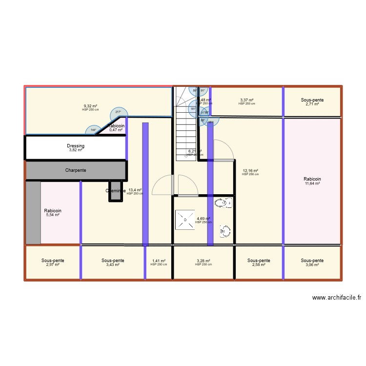 Etage_version après trémie3. Plan de 20 pièces et 94 m2