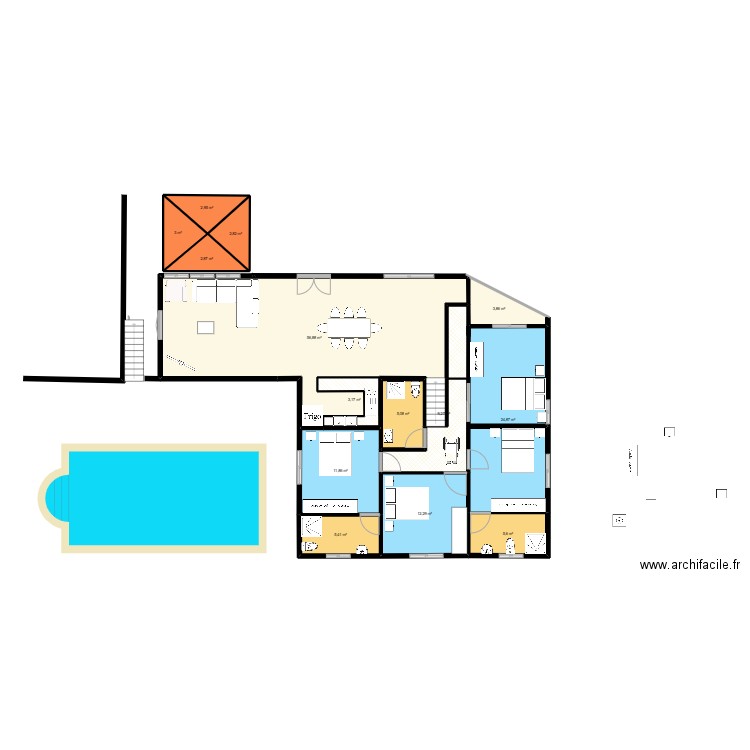 ex stephanie. Plan de 14 pièces et 153 m2