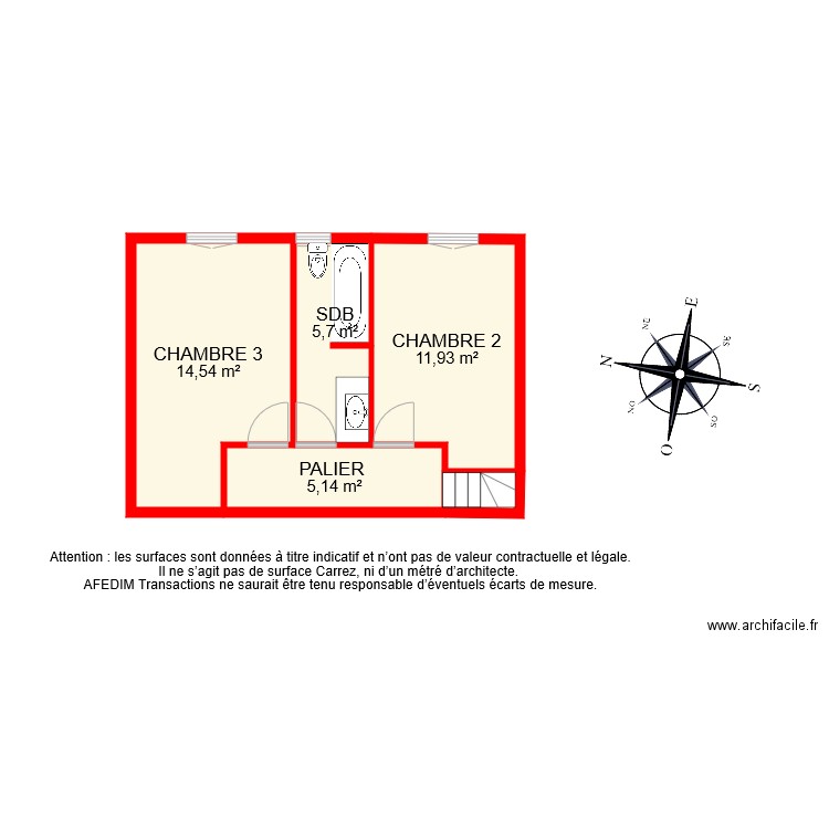 BI 8004 ETAGE . Plan de 5 pièces et 38 m2