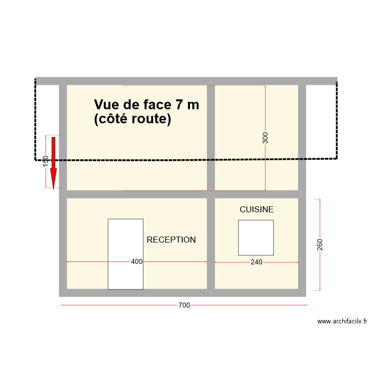 Face côté 7 m. Plan de 4 pièces et 36 m2