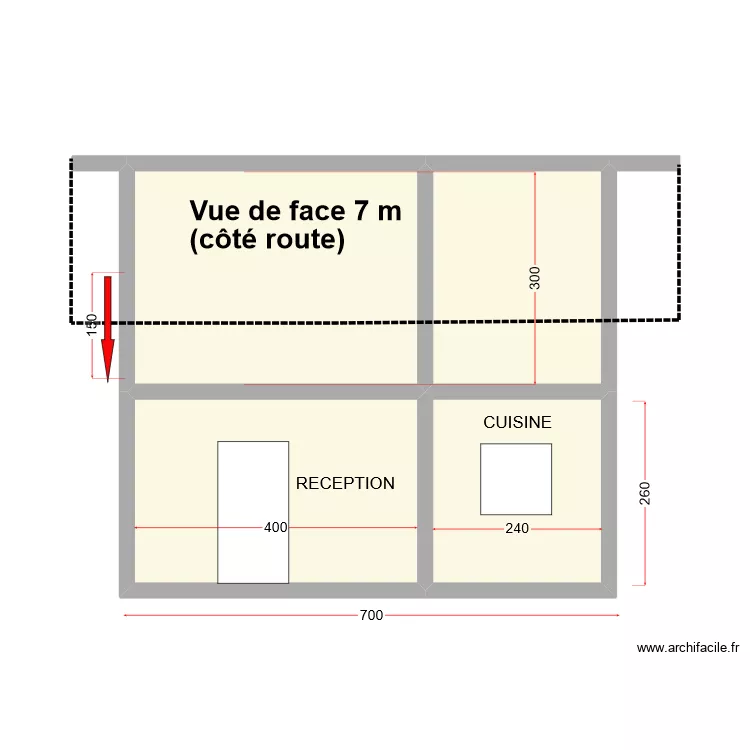 Face c&ocirc;t&eacute; 7 m. Plan de 