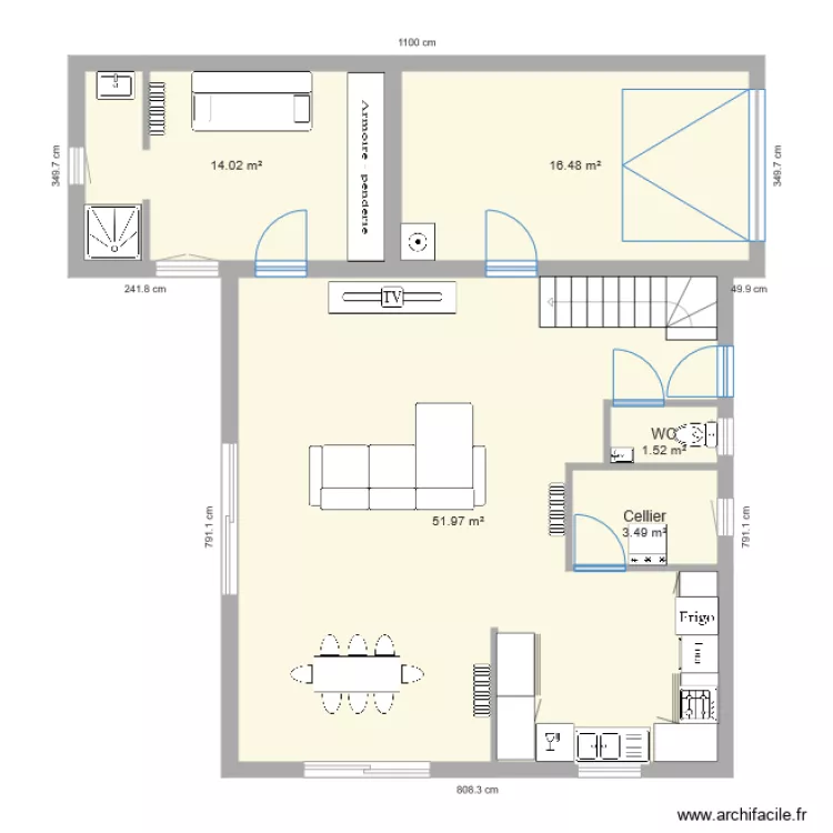 RDC  avec garage agrandi. Plan de 