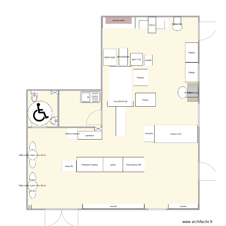 boulangerie andelot . Plan de 2 pièces et 99 m2