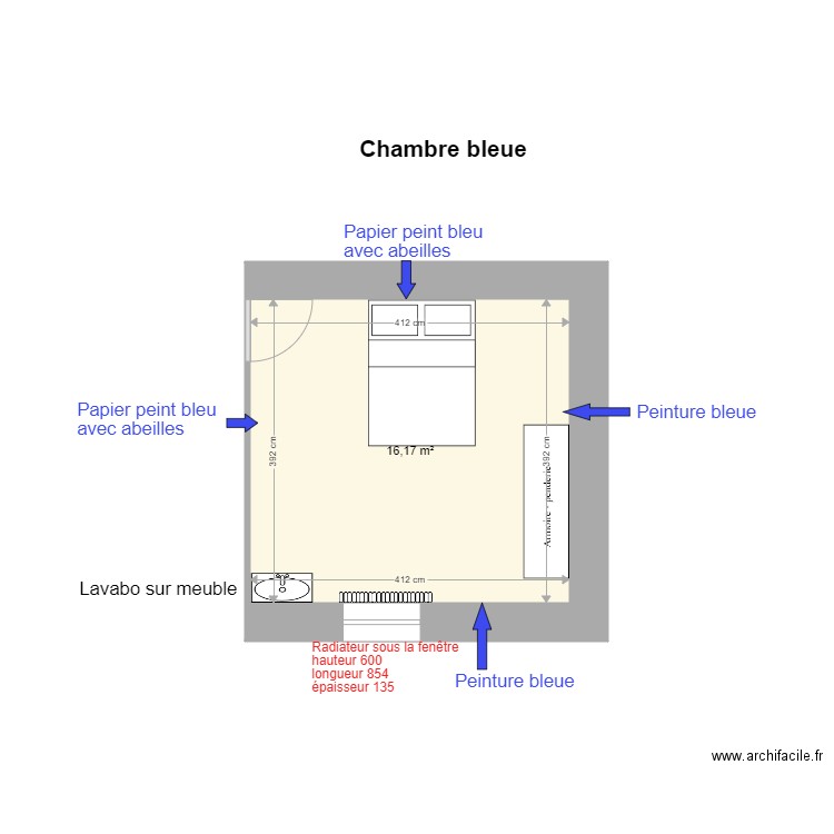 Chambre bleue. Plan de 0 pièce et 0 m2